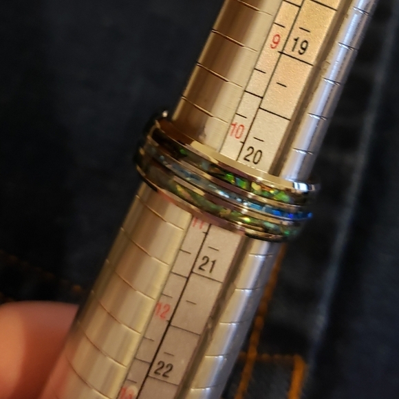 NEW Mens Tungsten Carbide inlaid Shells Blue Opal Statement Ring Gifts Unisex - Picture 9 of 16